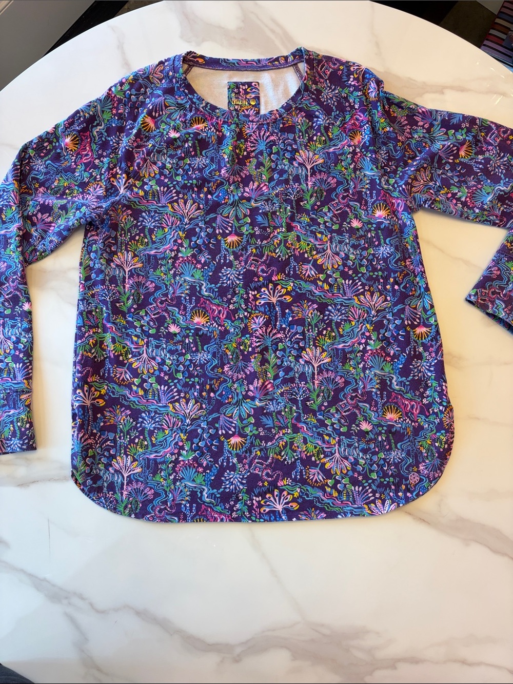 Lilly Pulitzer Purple Floral-Print Long Sleeve Tee with Multicolor Accents